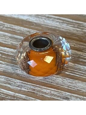 TROLLBEADS Royal orange faceted glass bead sterling silver core charm rare